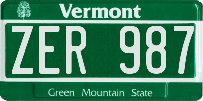VT license plate ZER987