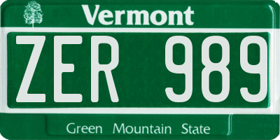 VT license plate ZER989