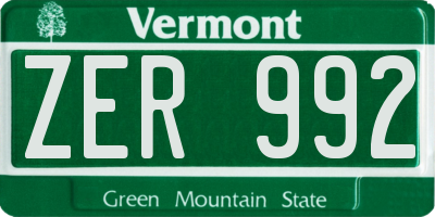 VT license plate ZER992