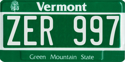 VT license plate ZER997