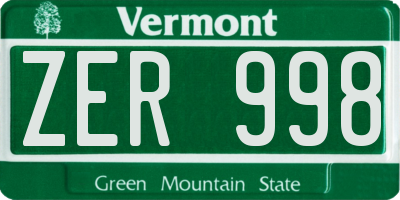VT license plate ZER998