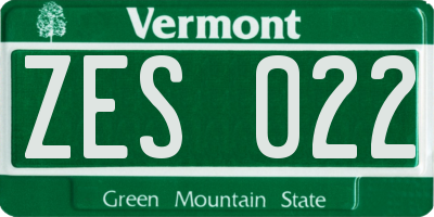 VT license plate ZES022