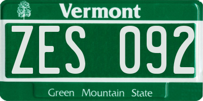 VT license plate ZES092