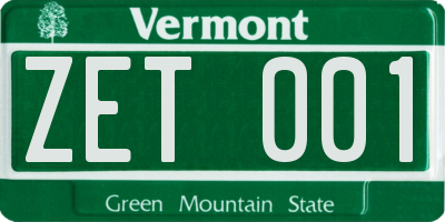 VT license plate ZET001