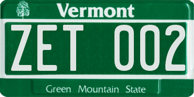 VT license plate ZET002