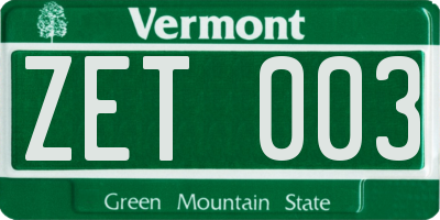 VT license plate ZET003