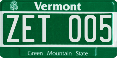 VT license plate ZET005