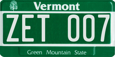 VT license plate ZET007