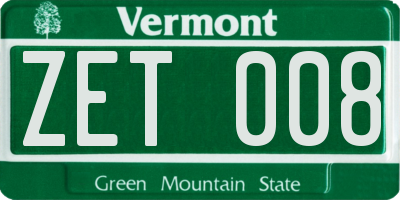 VT license plate ZET008