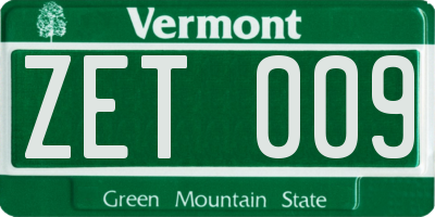 VT license plate ZET009