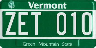 VT license plate ZET010