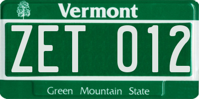VT license plate ZET012