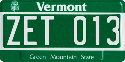 VT license plate ZET013