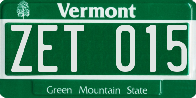 VT license plate ZET015