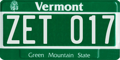 VT license plate ZET017