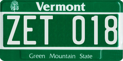 VT license plate ZET018