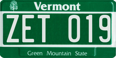 VT license plate ZET019
