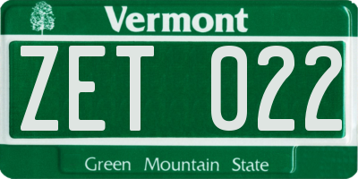 VT license plate ZET022