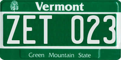 VT license plate ZET023