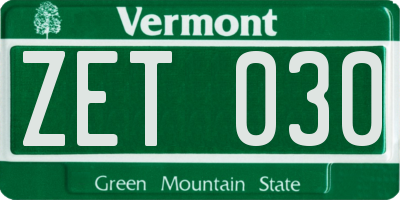 VT license plate ZET030