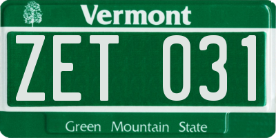 VT license plate ZET031
