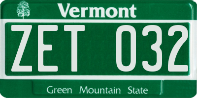 VT license plate ZET032