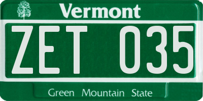 VT license plate ZET035