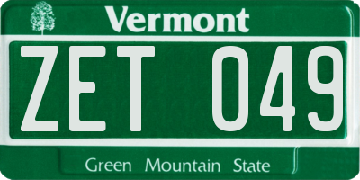 VT license plate ZET049