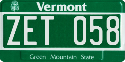 VT license plate ZET058