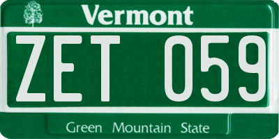 VT license plate ZET059
