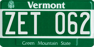 VT license plate ZET062