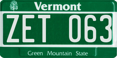 VT license plate ZET063