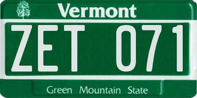 VT license plate ZET071
