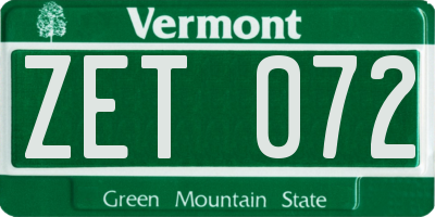 VT license plate ZET072