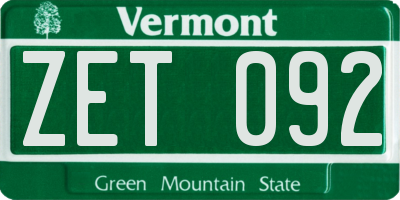 VT license plate ZET092