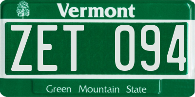 VT license plate ZET094