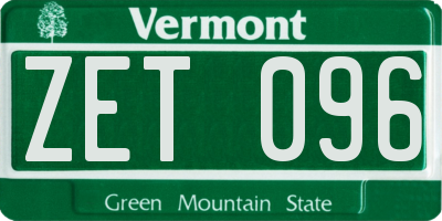 VT license plate ZET096