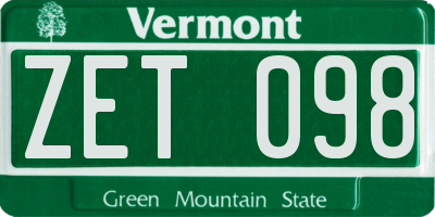 VT license plate ZET098