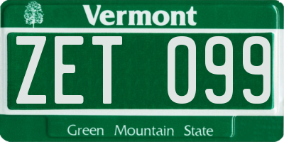 VT license plate ZET099