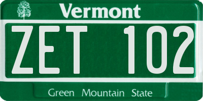VT license plate ZET102