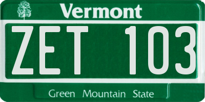 VT license plate ZET103