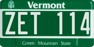 VT license plate ZET114