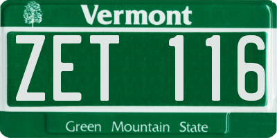 VT license plate ZET116