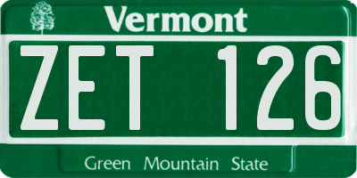 VT license plate ZET126