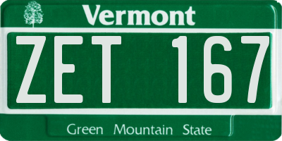 VT license plate ZET167