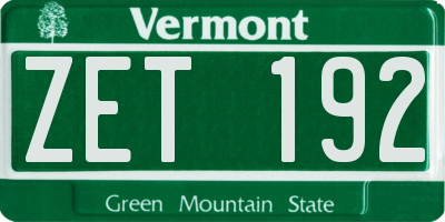 VT license plate ZET192