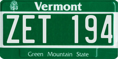 VT license plate ZET194
