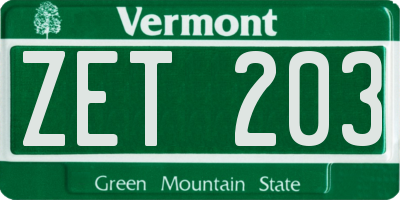 VT license plate ZET203