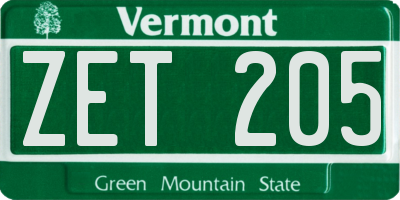 VT license plate ZET205