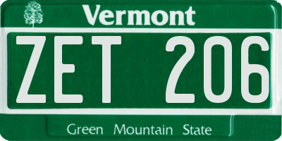 VT license plate ZET206
